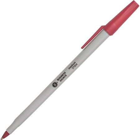 Business Source Ballpoint Stick Pens Medium point red (box 12)