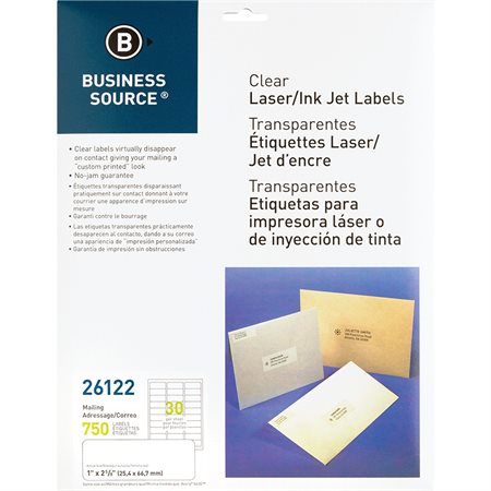 Clear Mailing Labels Package of 25 sheets 1 x 2-3 / 4 in. (750)