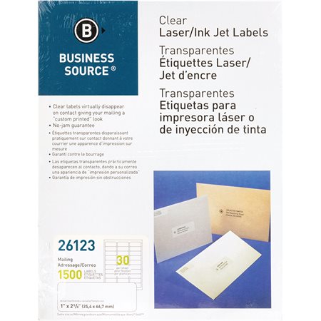 Clear Mailing Labels Package of 50 sheets 1 x 2-3 / 4 in. (1500)