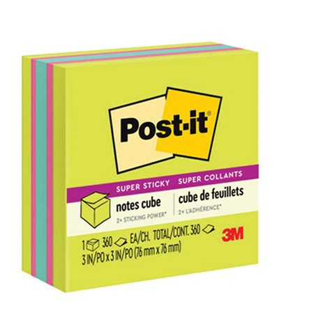 Post-it® Super Sticky Notes Cubes 3 x 3 in green, fushia, aqua