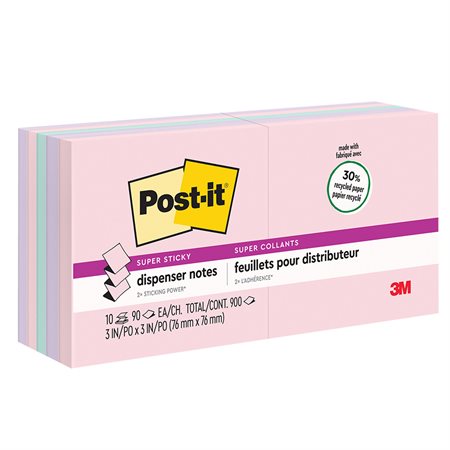 Post-it® Super Sticky Recycled Notes – Wanderlust Pastels 3 x 3 in Pop-up 90-sheet pad (pkg 10)