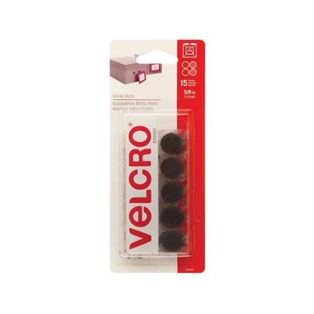 Attaches Velcro® Ronds, 5 / 8". Paquet de 15. noir