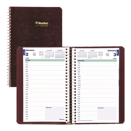 Agenda quotidien (2026) Couverture souple, anglais bourgogne