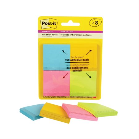 Feuillets entièrement collants Post-it® Super Sticky 2 x 2 po Coup de pouce - paquet de 8