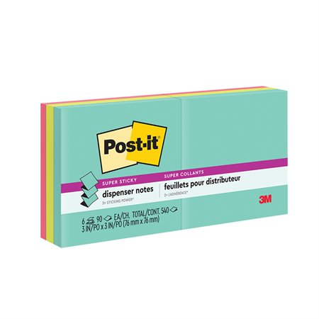 Post-it® Super Sticky Notes - Supernova Neons Collection Assorted sizes. 90-sheet pad (pkg 6)