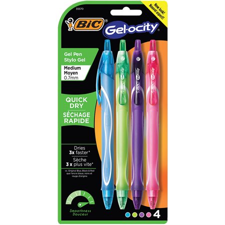 Stylo à bille roulante rétractable Gel-Ocity™ Paquet de 4 couleurs modes variées