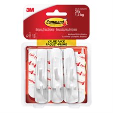 Crochets adhésifs Command™ 6 crochets moyens et 12 bandes Supporte 3lb. Blanc