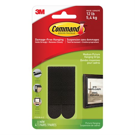 Bandes pour tableaux Command™ Paquet de 4 noir, capacité jusqu'à 12 lb