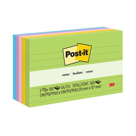 Feuillets originaux Post-it® - collection paradis floral 3 x 5 po, lignés bloc de 100 feuillets (pqt 5)