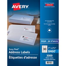 Easy Peel® White Mailing Labels Box of 100 sheets 2-5/8 x 1" (3000)