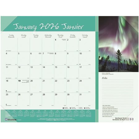 Calendrier sous-main mensuel (2025) Provinces du Canada