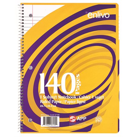 Spiral-bound ruled notebook 1 subject, letter size, 140 pages.