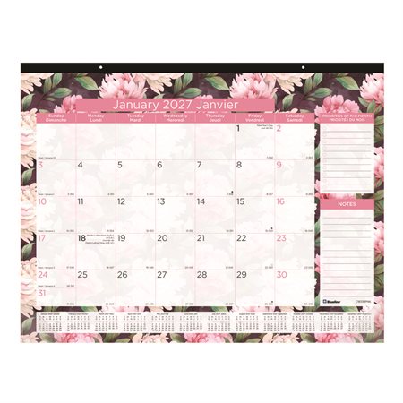 Pink Daisy Monthly Desk Pad Calendar (2026)