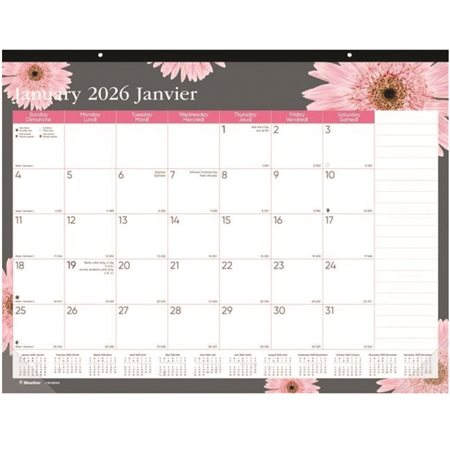 Calendrier sous-main mensuel marguerite rose (2025)