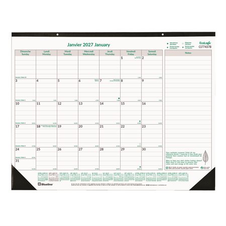Calendrier sous-main mensuel Ecologix® (2026) bilingue