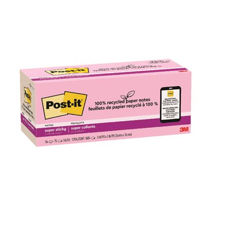 Post-it® Super Sticky Recycled Notes - Wanderlust Pastels 3 x 3 in. Plain. package of 24, 70-sheet pad
