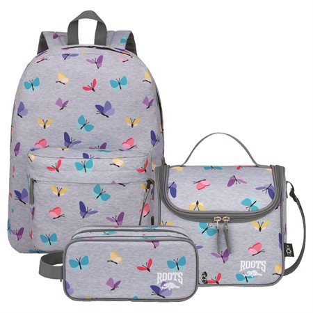 Backpack-Lunchbox-Pencil Case Kit grey butterflies