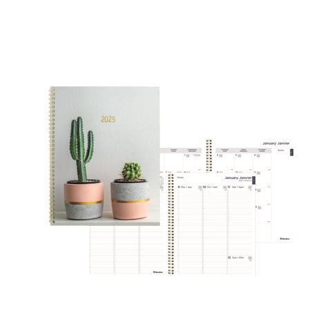 Succulent Plants Weekly Planner (2025) 11 x 8-1 / 2 in. 7:00 a.m. to 8:45 p.m., 15-minute schedule.