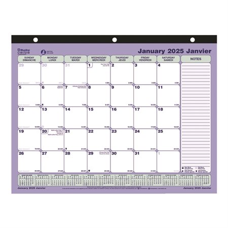 Monthly Desk Pad Calendar (2025) 11 x 8-1 / 2 in bilingual