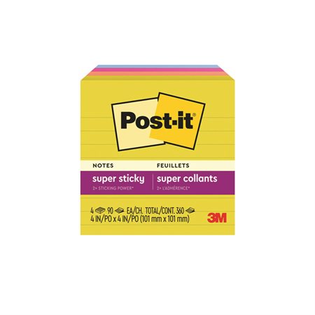 Post-It® Super Sticky Notes - Summer Joy Collection Ruled 4 x 4 (pkg 4)