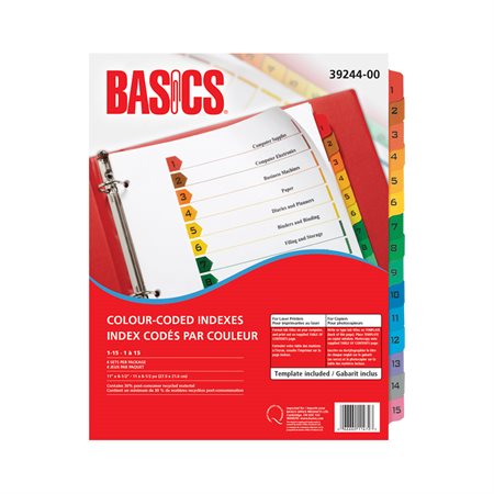 Index codés par couleur 1 à 15