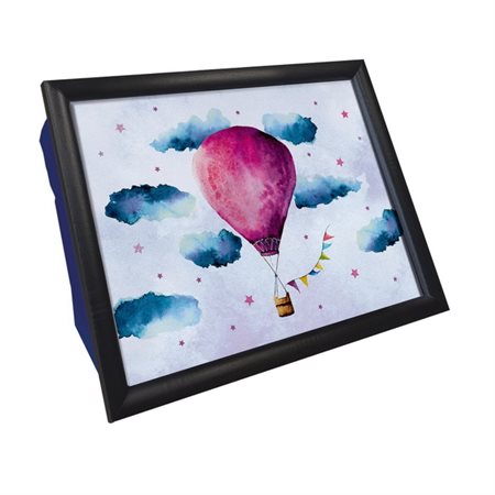 "An hot air balloon in warercolour" reading cushion