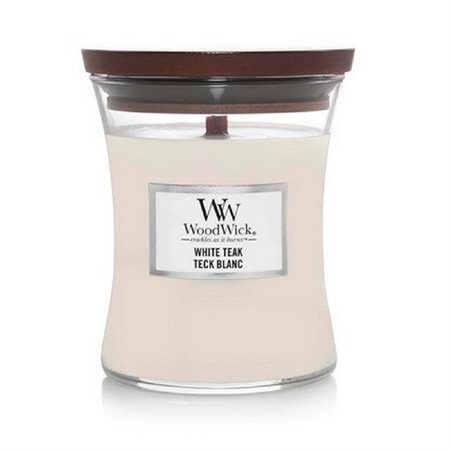 Chandelle WoodWick parfumée moyenne "White Teak"